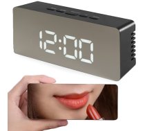 Daudzfunkcionāls LED spoguļpulkstenis ar modinātāju un termometru, melns - LED clock, mirror clock, alarm clock