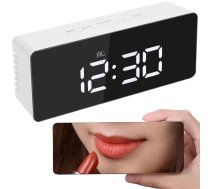 Daudzfunkcionāls LED pulkstenis-modinātājs ar spoguli un termometru, balts - led clock, alarm clock, desk clock