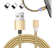 Magnētiskais uzlādes kabelis 3-in-1 (Micro USB, Type-C, Lightning), 1m, zelta - magnetic cable, charging cable