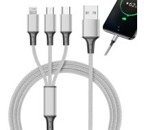 3-in-1 USB kabelis tālrunim (Lightning, Micro USB, Type-C), 1.2m, sudrabains - usb cable, 3 in 1 cable