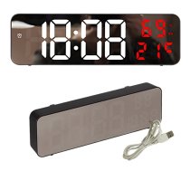Digitālais LED pulkstenis ar modinātāju, termometru un spoguļa ekrānu, USB, melns - wall and table clocks, wall clock