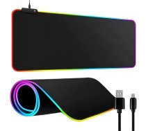 RGB apgaismots XXL spēļu peles un tastatūras paliktnis 90×40 cm ar USB, melns