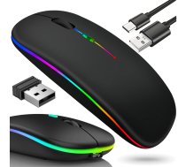 Bezvadu optiskā 2.4 GHz Bluetooth slim datora pele klēpjdatoram, melna