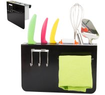 Pie sienas stiprināms nažu un piederumu statīvs, melns - knife rack, kitchen organizer, wall-mounted holder