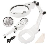 Liela galda juvelieru lupa 12x 8x ar 18 LED apgaismojumu USB, balta/melna - desktop magnifier, jeweler magnifier