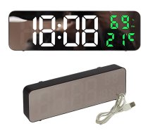 Digitālais LED modinātājs ar spoguli, termometru un mitruma sensoru, melns - wall and table clocks, wall clock