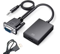 VGA uz HDMI adapteris ar 3.5mm audio un USB, Full HD, Melns - VGA HDMI converter, D-Sub to HDMI