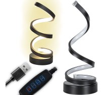 LED spirālveida galda lampa, 3 gaismas krāsas, USB, melna - LED desk lamp, spiral lamp, adjustable light