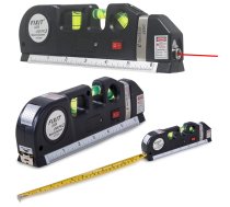 Lāzera līmeņrādis ar 250 cm mērlenti un 3 līmeņrāžiem, melns - laser level, tape measure 250cm, construction level