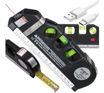 Lāzera līmeņrādis ar 2,5 m mērlenti un USB uzlādi, 3 režīmi, melns - laser level, tape measure, level with laser