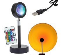 Metāla saulrieta lampa-projektors LED RGB ar pulti, USB - night light for bedroom, decorative night lamp, 3D moon lamp