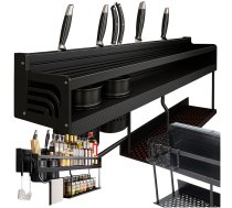 Metāla virtuves sienas plaukts un organizators, melns - kitchen shelf, wall organizer, spice rack