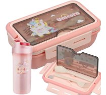 Bērnu pusdienu kastītes un ūdens pudeles komplekts ar galda piederumiem, Rozā - kids lunchbox set, bento box for kids