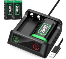 Xbox pults akumulators 2x 2650mAh un lādētājs Series X S, melni zaļš