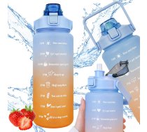 Motivējoša ūdens pudele ar salmiņu 2000 ml, zila/oranža - 2l water bottle, motivational water bottle