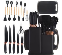 Virtuves nažu un piederumu komplekts ar dēlīti un statīvu, 19 gab., melns - kitchen knife set, kitchen utensils