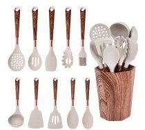 Silikona virtuves piederumu komplekts, 11 daļas, bēšs - kitchen utensils, silicone utensils, kitchen set