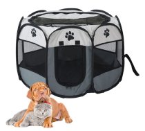 Salokāma Auduma Manēža Sētiņa Kucēniem Kaķēniem - 74cm x 43cm, Pelēks | Fabric Playpen Arena for Pets