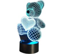 3D LED nakts lampiņa Lācis ar sirdi, RGB - 3D LED night light, bear lamp, RGB night lamp