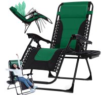 Saliekams dārza zvilnis Zero Gravity ar mīkstu matraci un galdiņu, zaļš/melns - garden lounger, folding lounger