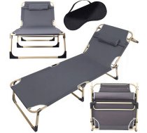 Saliekamā tūristu gulta / zvilnis ar regulējamu atzveltni, pelēka - folding bed, camping bed, sun lounger