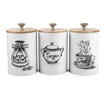 Metāla virtuves trauku komplekts 3 gab. DA256, balts/brūns - kitchen canisters, coffee canister, tea canister