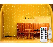 Ziemassvētku Gaismas Aizkars, Virtene uz Stieples, 300 LED, USB, Silti Balta