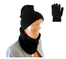 Komplekts ziemai - cepure, šalle un cimdi, Melns | Winter Set Hat Snood Scarf Gloves