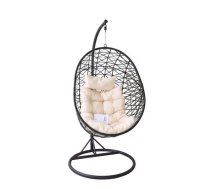 Piekaramais dārza mājas šūpuļkrēsls ar statīvu "Ola" ar spilvenu, melns | Patio Hanging Egg Teardrop Swing Chair Outdoor Indoor