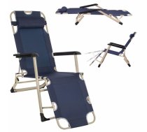 Dārza Pludmales Guļamkrēsls Sauļošanās Atpūtas Saliekams Krēsls ar Galvas Balstu, Tumši zils | Garden Beach Deck Chair Folding Chair Sunbed