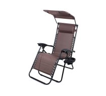 Dārza Pludmales Guļamkrēsls Atpūtas Saliekams Krēsls Zvilnis ar Saulessargu un Paliktni, Brūns | Garden Beach Deck Chair Folding Sunbed with Canopy