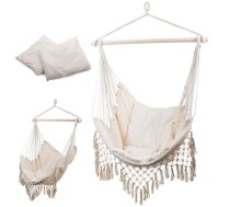 Dārza Šūpuļtīkls Šūpuļkrēsls ar Koka Rāmi un Spilveniem, Bēšs | Brazilian Hanging Garden Chihee Swing Hammock Chair