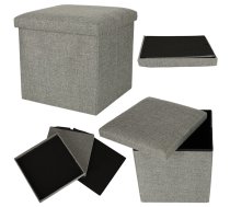 Saliekams Pufs Kaste ar Uzglabāšanas Nodalījumu, Pelēks | Folding Ottoman Padded Stool Storage Box