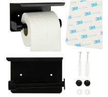 Tualetes papīra turētājs ar plauktu un stiprinājumiem, Melns | Toilet Paper Holder with Shelf