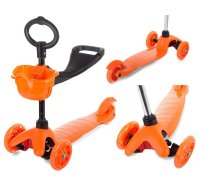 Bērnu Trīsriteņu Skrejritenis Skūteris ar Sēdekli Skeitbords Atpūtai Sportam, 3in1, Oranžš | 3-Wheel Scooter with Seat Running Bike Skateboard for Tod