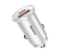 Baseus Circular Car Charger USB QC4.0 and USB-C PD 3.0 30W, White | Automašīnas Telefona Uzlādes Ierīce