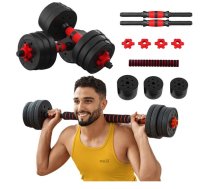 4FIZJO Regulējamās, saliekamās hanteles ar stangu (stienis) sportam, fitnesam, spēka treniņiem, 2x10 kg | Adjustable Dumbbells