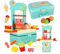 Bērnu rotaļu virtuve koferī, spēļu komplekts ar uzkodām (burgeri, saldējums, frī kartupeļi utt.) | Play Fast Food Set with Burgers, Ice cream, French fries