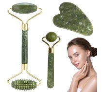 Nefrīta Sejas Rullīšu un Gua Sha Komplekts Kakla Dekoltē Zonas Masieris | Set of Jade Rollers for Face and Neck Anti Ageing Massager and Gua Sha