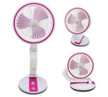 Bezvadu Salokāms Regulējams Grīdas Galdas Ventilators ar LED Apgaismojumu, 15-44cm, Rozā | Foldable Adjustable Floor Table Fan with LED Lighting