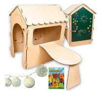 Koka dārza mājiņa bērniem ar tāfeli un galdiņu, 86 x 137 x 105 cm - wooden garden playhouse, kids playhouse