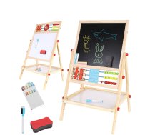 Bērnu divpusēja magnētiskā zīmēšanas tāfele ar piederumiem skaitītājs pulkstenis, komplekts 67х41х32сm, koka | Children's Double-sided Drawing Board