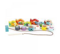 Koka Attīstošā Spēle Veramās Rotaļlietas 2-in-1, Zivis | Wooden Educational Toy Cubes on Rope, Fish