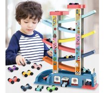 Bērnu Rotaļu Automašīnu Sacīkšu Trase Slidkalniņš + 8 Mašīnas un Uzlīmes | Kids Toy Car Slide Rail Race Track