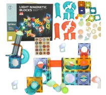 Magnētiskais konstruktors ar bumbiņu trasi un gaismām, 49 detaļas - magnetic building blocks, marble run