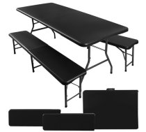 Gardlov saliekams dārza galds 180 cm ar 2 soliņiem, melns - garden table, folding table, picnic table
