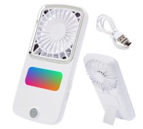 Bezvadu Salokāms Rokas Galdas Ventilators ar RGB Apgaismojumu, Balts | Wireless Foldable Hand Table Fan with RGB Lighting