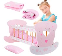 Rotaļu Spēļu Leļļu Koka Gultiņa Šūpulītis + Piederumi | Toy Wooden Doll Bed Rocking Crib Cot Cradle