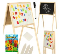 Bērnu Divpusēja Magnētiskā Zīmēšanas Koka Tāfele ar Piederumiem, 43x50x84 cm | Children's Double-sided Drawing Board