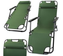 Saliekams dārza un pludmales zvilnis Zero Gravity, zaļš - garden lounger, beach chair, folding lounger